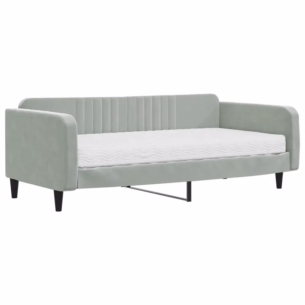 Divano Letto Moderno vidaXL in Velluto Grigio con Materasso in Schiuma L/P/H: 223 x 110 x 75 cm, Materasso 100 x 200 cm – 2