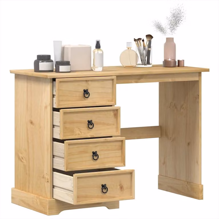 vidaXL Toeletta Corona in Legno di Pino Massello Marrone, L: 104 cm, P: 47 cm, H: 75 cm