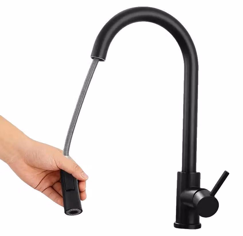 Miscelatore per lavello da cucina, rotazione a 360°, due modalità di erogazione dell'acqua, estensione fino a 50 cm, altezza totale 387 mm, installazione a incasso