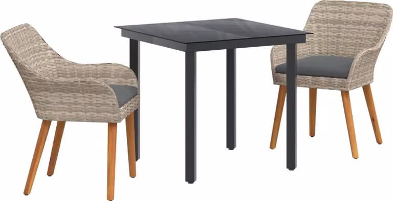 Set da Pranzo per Giardino 3 pcs Grigio chiaro polyrattan