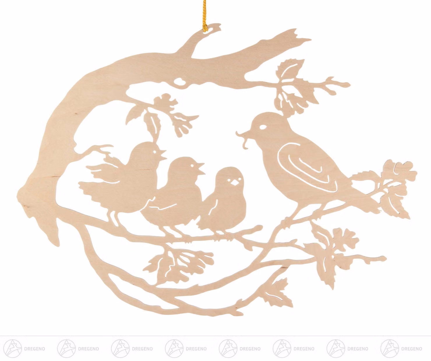 Decorazione per finestre, immagine di una famiglia di uccelli su un albero. Dimensioni: circa 34 cm x 28 cm. NUOVO