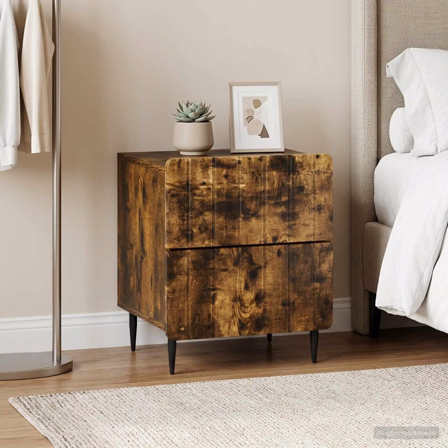 Set di 2 Armadi da Notte vidaXL in Rovere Fumo, L: 43 cm, P: 34,5 cm, H: 49,5 cm