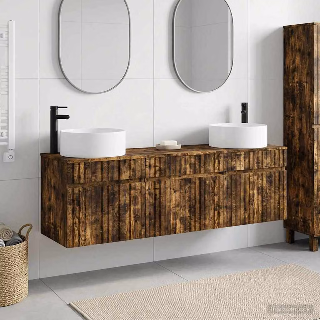 Set di 3 armadi da bagno vidaXL in legno e metallo, colore marrone, L 49 cm x P 44,5 cm x H 65,5 cm