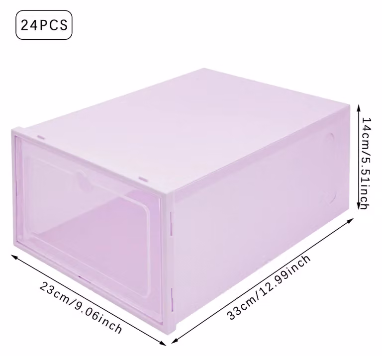 Scatole per la conservazione delle scarpe - Scatole per scarpe - Confezione da 24 pezzi - Fori di ventilazione rotondi - Plastica PP - 33 x 23 x 14 cm - Adatte per scarpe fino a 31 cm - Colore: viola