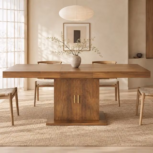 Tavolo da pranzo allungabile 140/180x90x75,2 cm in MDF e metallo marrone con vano –