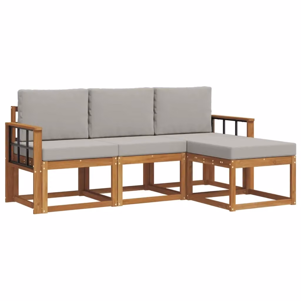 Set di divani da esterno a L con pouf vidaXL in legno di acacia e tessuto grigio – 2
