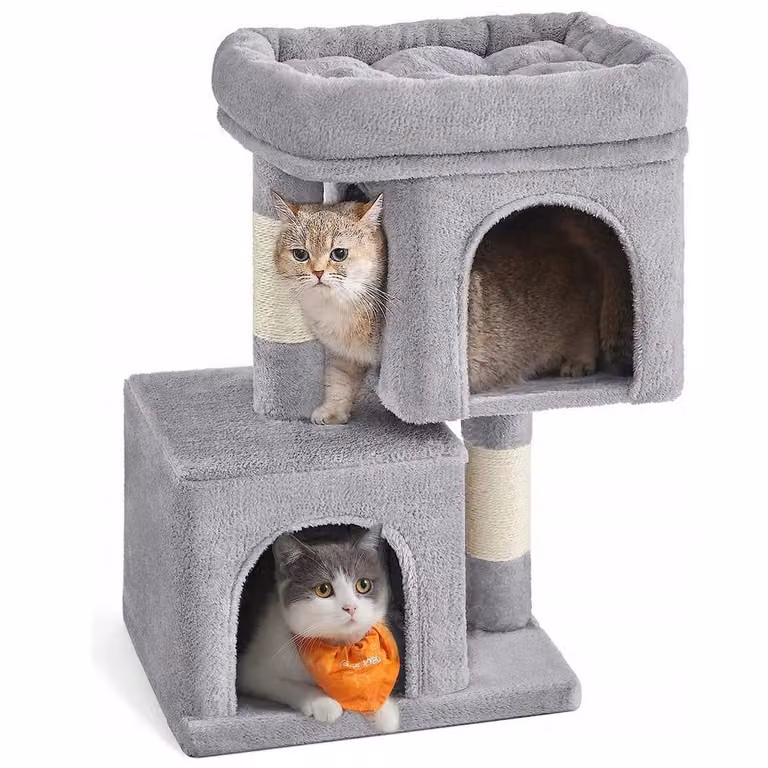Tiragraffi per gatti 67 cm, albero con cuccia, lettino e giochi, 3 livelli