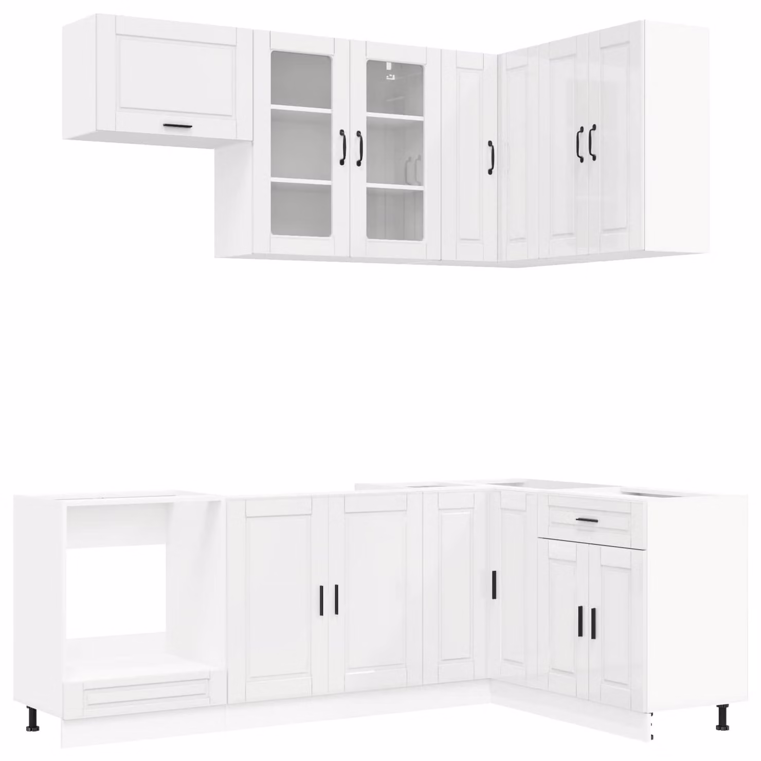 Set cucina PORTO, 8 pezzi, in legno impiallacciato bianco lucido