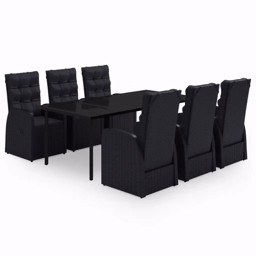 Set da pranzo da giardino vidaXL in polyrattan nero con piano in vetro e 7 pezzi – 2