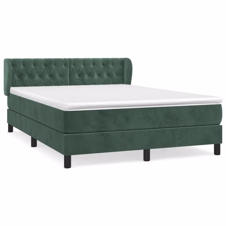 Giroletto a Molle con Materasso Verde Scuro 140x200 cm Velluto