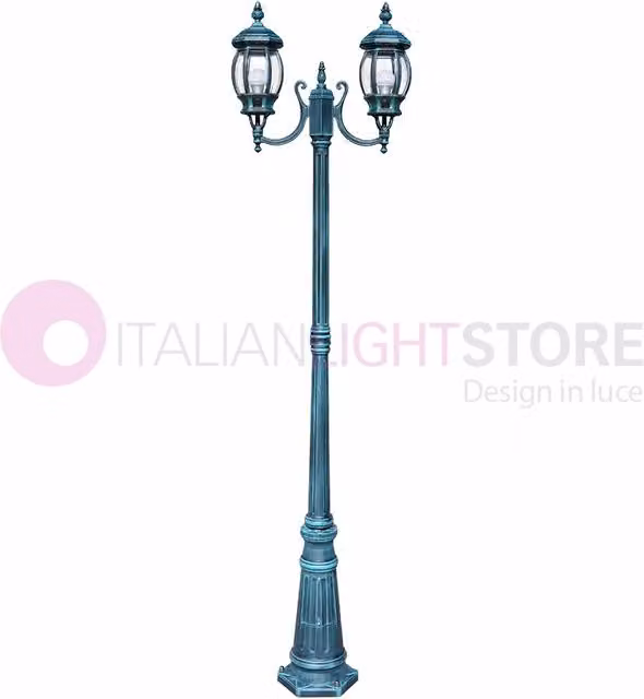 ENEA Lampione a 2 luci h.212 in Alluminio per Esterno Vialetto Giardino NERO-VERDE