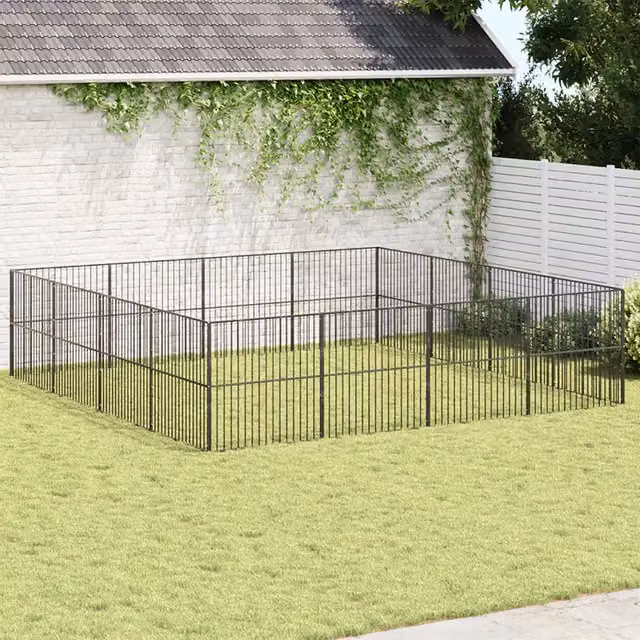 Box per cani vidaXL in acciaio nero opaco con 16 pannelli