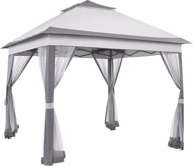 Gazebo da giardino Opulence – 3,3×3,3 m – Modello pop-up, resistente all'acqua e ai raggi UV – 4 zanzariere rimovibili – Regolabile e trasportabile – Grigio chiaro