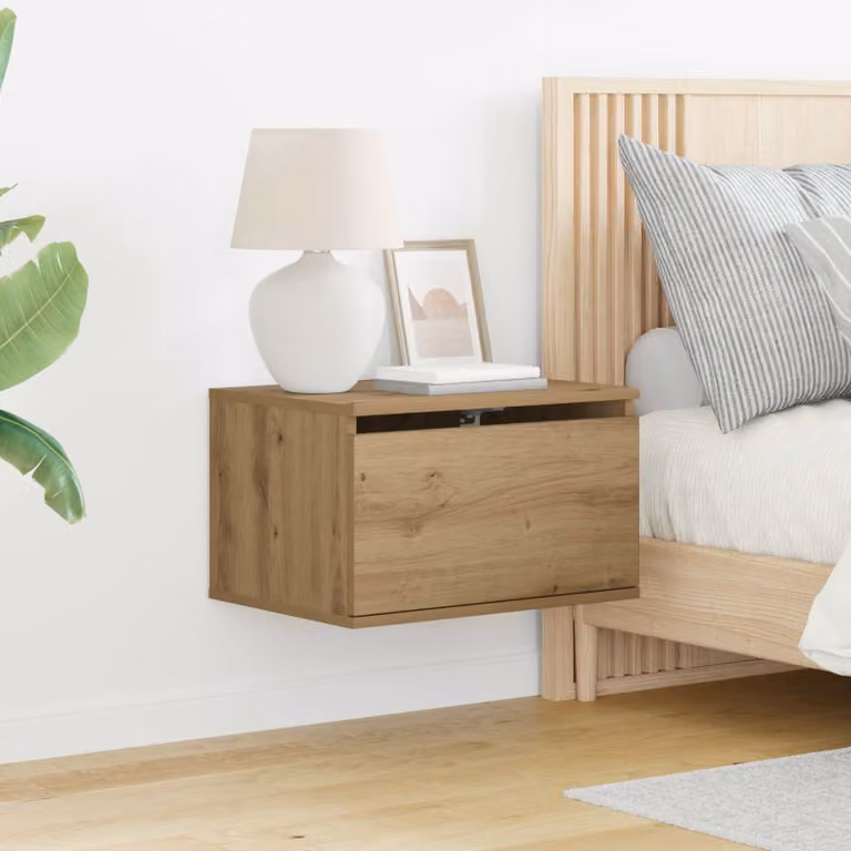 vidaXL Mobiletto da comodino sospeso in stile rustico con illuminazione integrata, Marrone e Beige