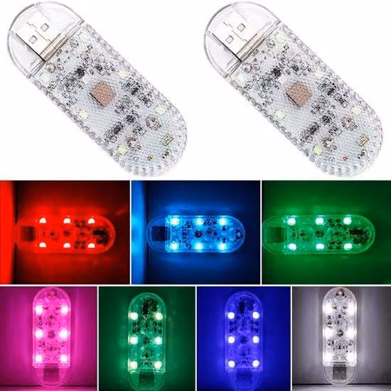Set di luci per auto, sistema di illuminazione a LED a 7 colori, illuminazione touch, luci di lettura, alloggiamento per luci USB per auto (set da 2), modello con assorbitore magnetico