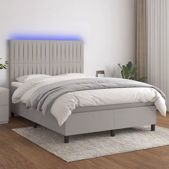 Letto Ibrido con Materasso e Illuminazione LED vidaXL in Tessuto Grigio e Bianco L/P: 140 x 190 cm
