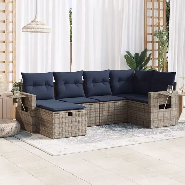 Set Divano da Giardino 6 pz con Cuscini Grigio in Polyrattan 3325487