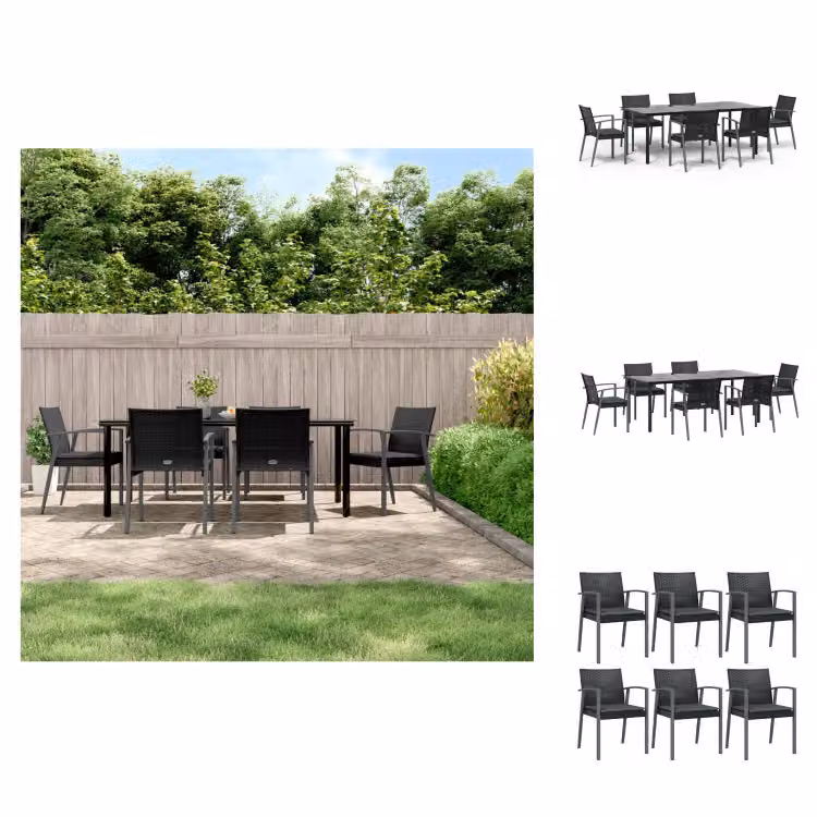 vidaXL Set da pranzo da giardino 7 pezzi con cuscini in polirattan e acciaio - Set di mobili da giardino