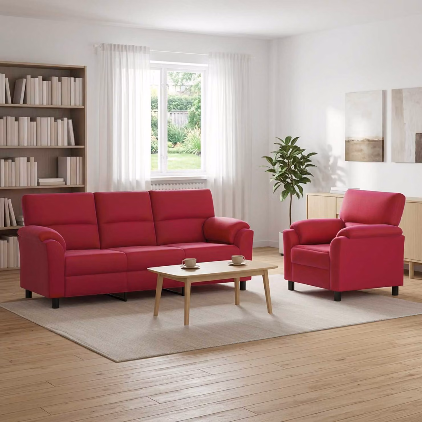Set di 2 divani moderni vidaXL in velluto rosso con struttura in metallo per il tuo soggiorno