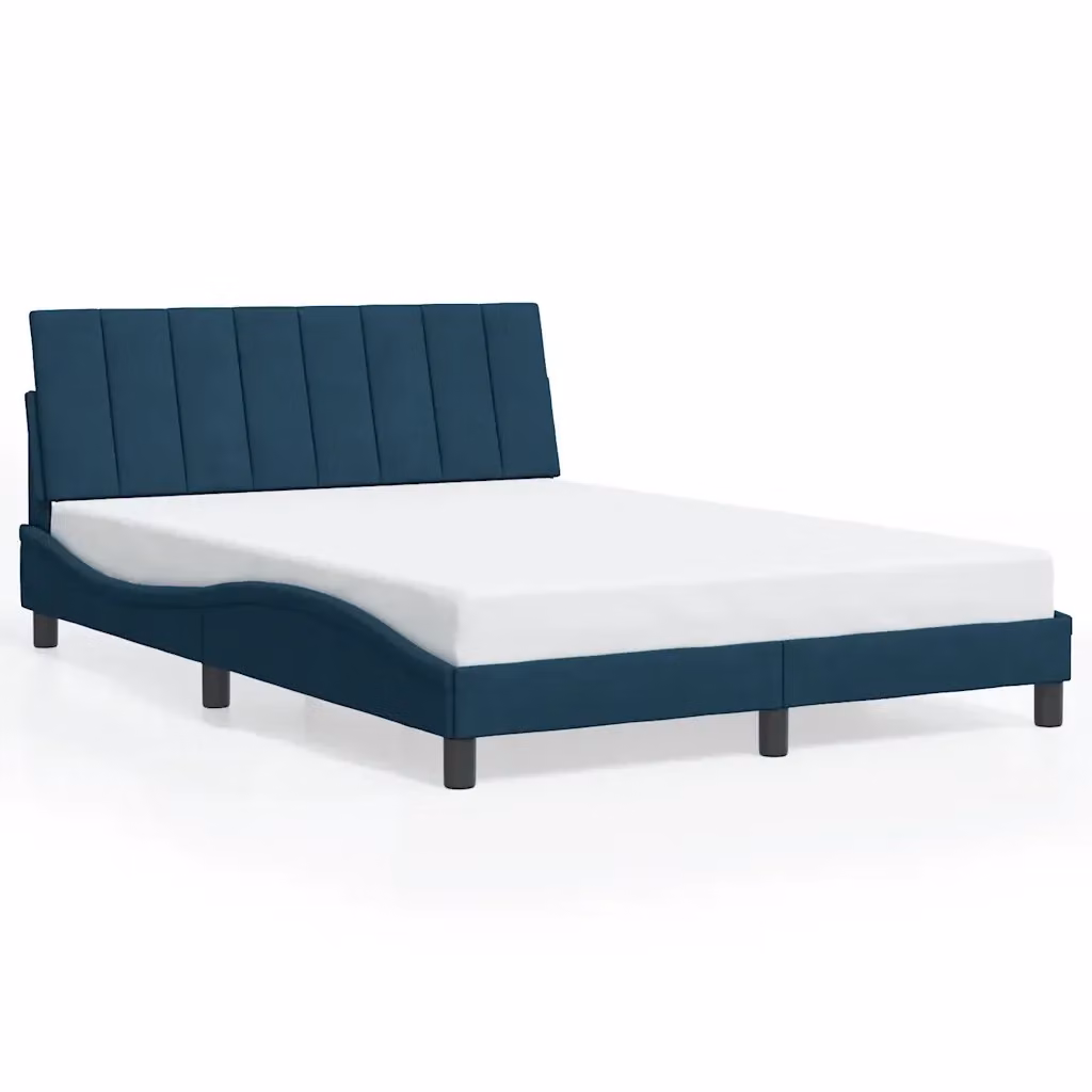 vidaXL Giroletto Hanko Blu in Velluto con Listelli in Legno L: 140 cm, P: 190 cm – 2