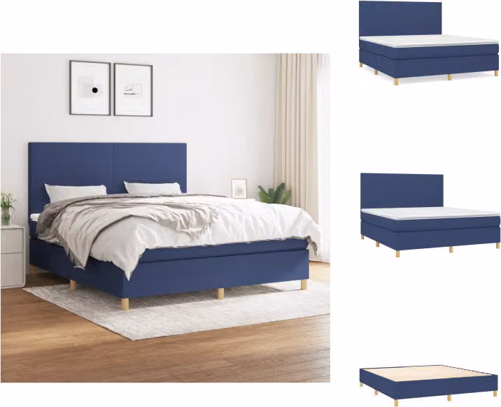 vidaXL Letto a molle con materasso blu 160x200 cm in tessuto - Letti & strutture letto