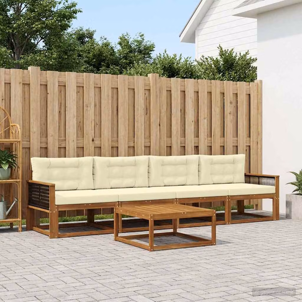 vidaXL Set di divani da esterno 5 pz Naturale e Crema