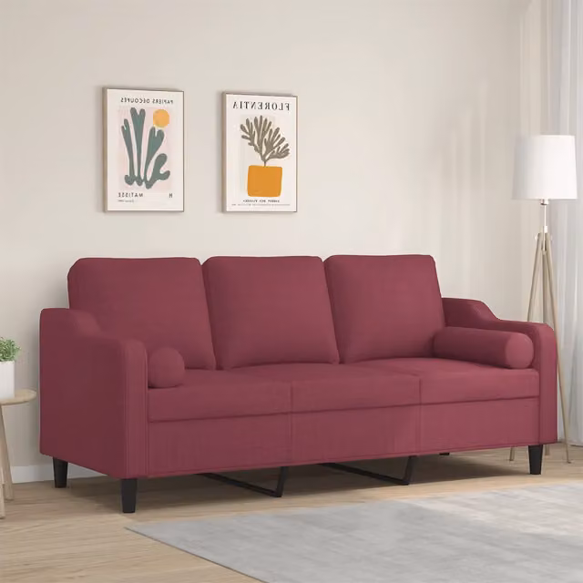 Divano a 3 posti moderno vidaXL in tessuto rosso con cuscini e coperture rimovibili L: 198 cm, P: 80 cm, H: 77 cm – 1
