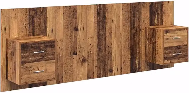Testiera | Testata con Comodino 3 pcs Legno vecchio Legno multistrato