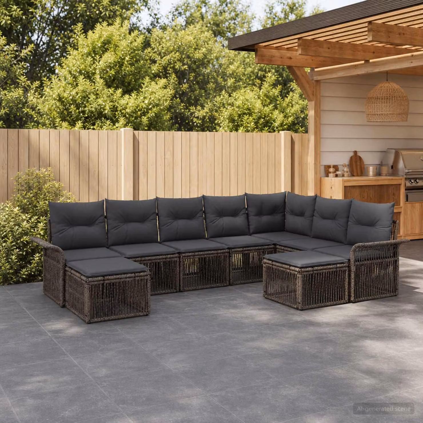 Maison Exclusive - Set da giardino composto da 9 pezzi. Divano e poltrone in rattan sintetico, colore grigio e grigio scuro
