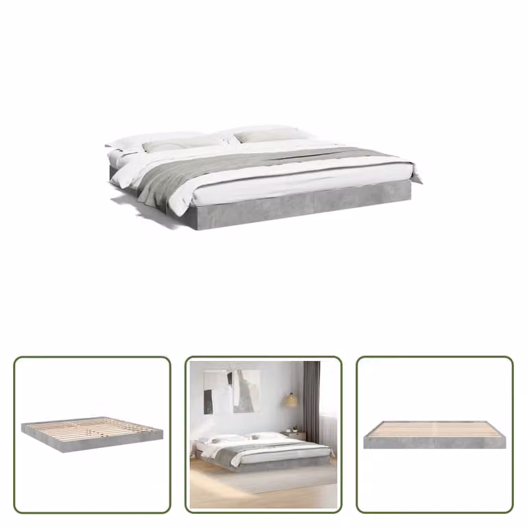 The Living Store Struttura per letto in cemento grigio 180x200 cm Materiale a base di legno