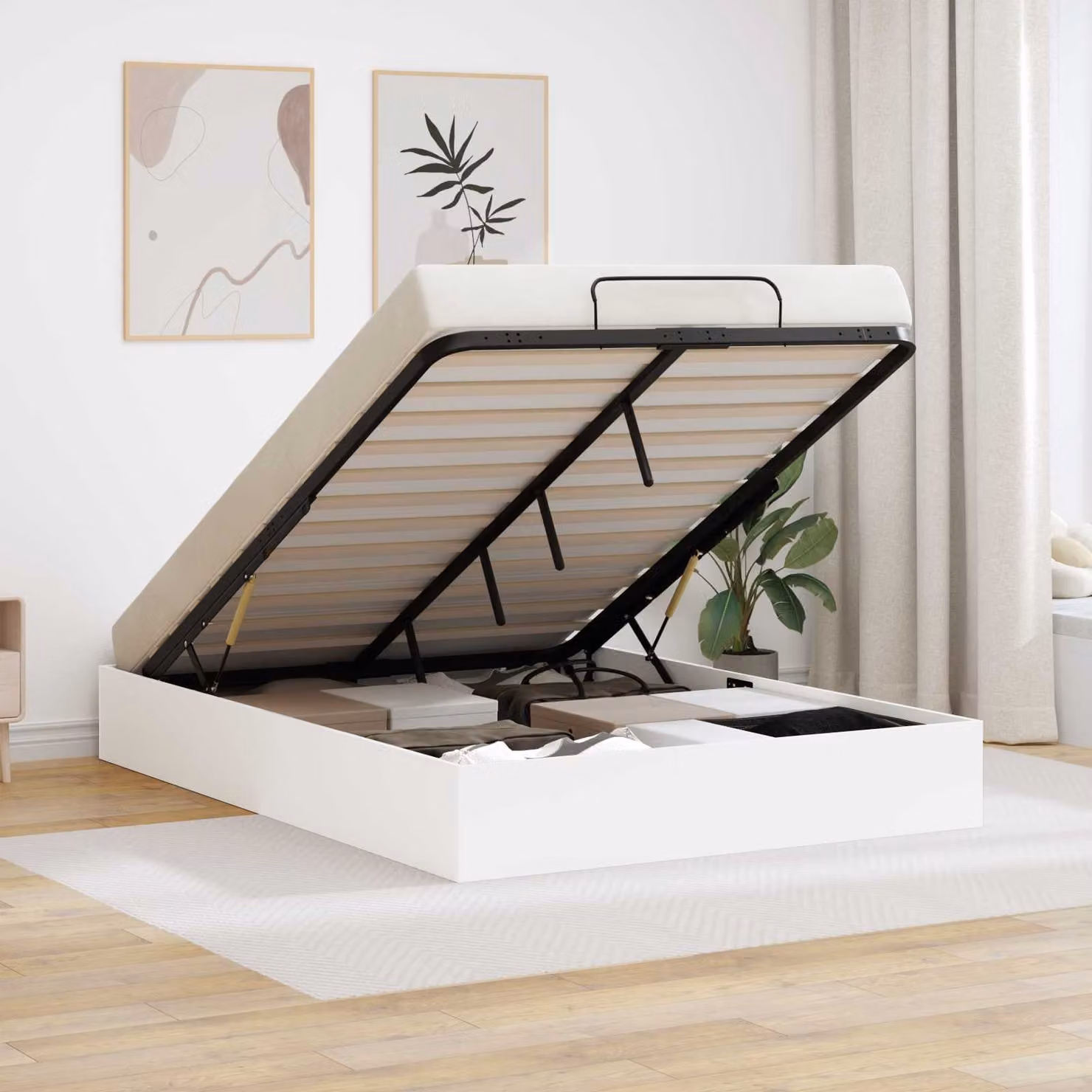 Letto ottomano vidaXL Bianco in legno ingegnerizzato con base a sollevamento L/P/H: 140 x 190 x 25 cm – 1