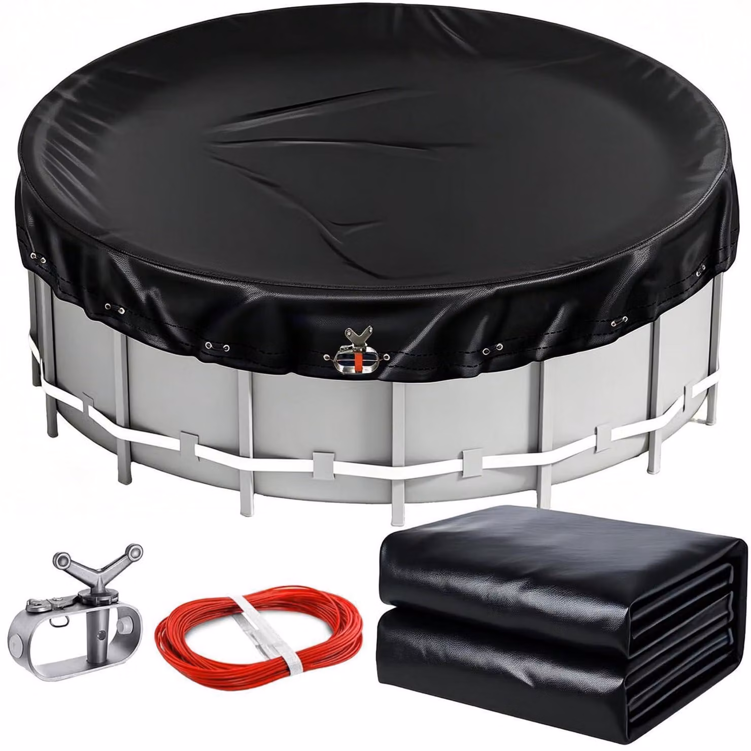 Copertura per piscina, rotonda, diametro 320-366 cm, colore nero, resistente ai raggi UV, 200 g/m², in polietilene (PE), adatta per l'uso estivo e invernale