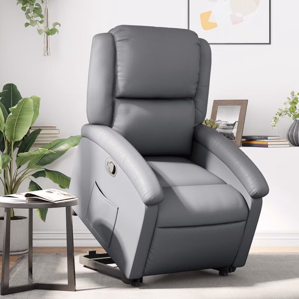 vidaXL Poltrona Alzapersona Reclinabile Grigia in Similpelle con Assistenza Elettrica e Braccioli – 1
