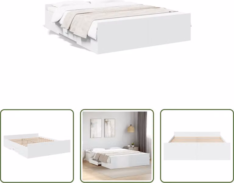 The Living Store Giroletto con cassetti bianco 160x200 cm in materiale ligneo