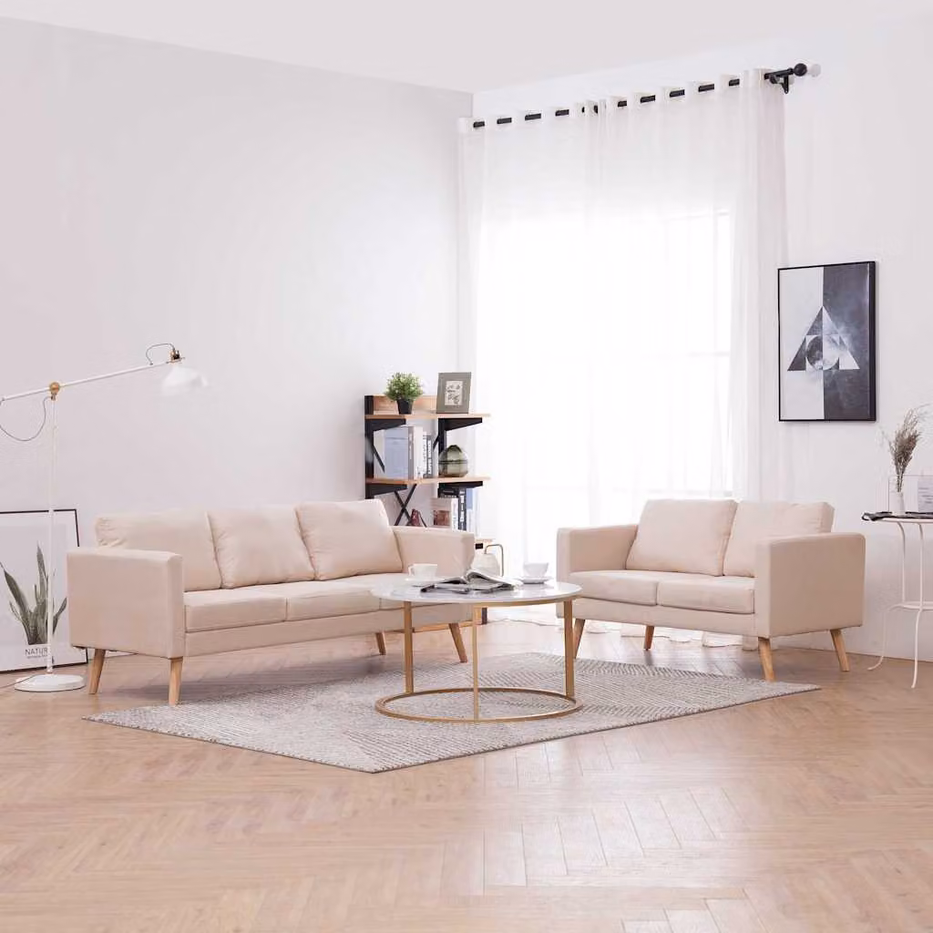 Set di divani vidaXL in tessuto beige con struttura in legno massiccio, composto da un divano a 2 posti e un divano a 3 posti per il tuo soggiorno moderno