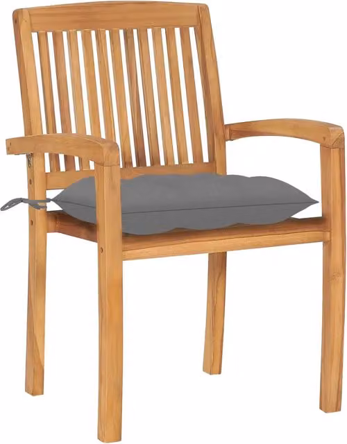 Sedie da Giardino 2 pz con Cuscini Grigi in Teak Massello 3063268