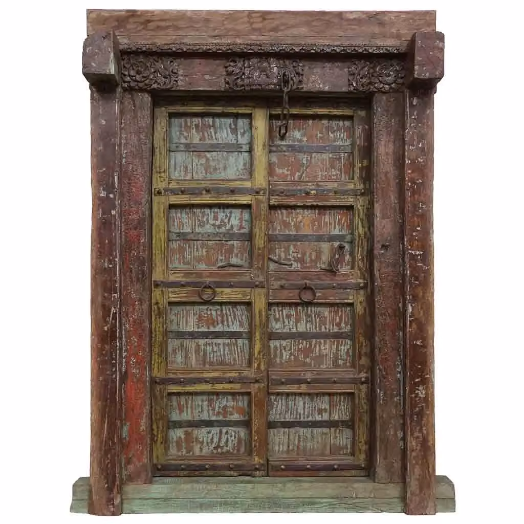 Porta in legno in stile ethnic Wanderlust Deco marrone e verde L: 142 cm, P: 35 cm, H: 206 cm – 2