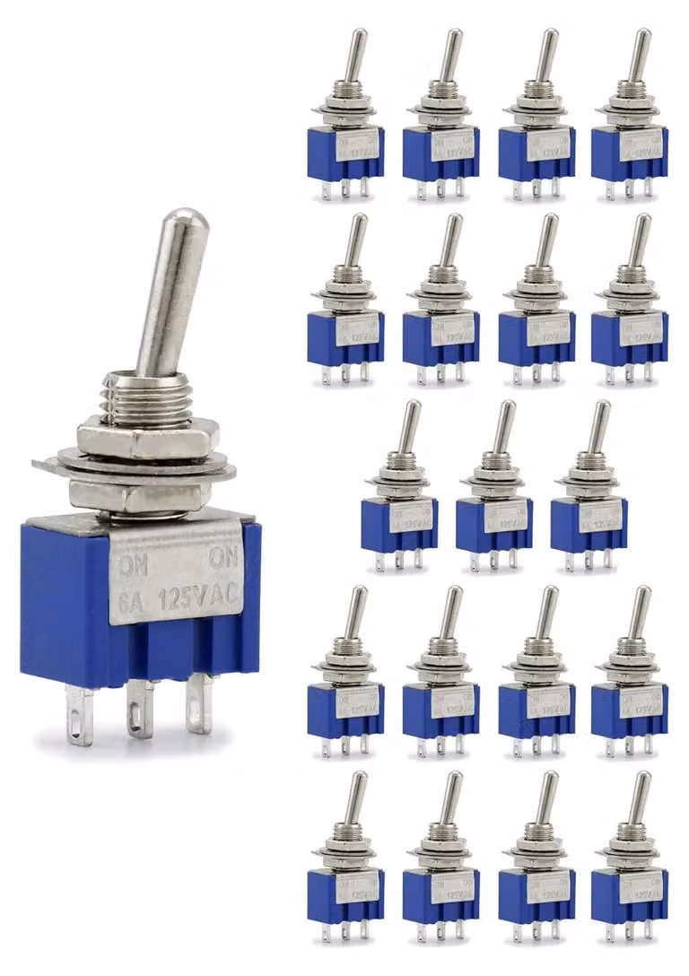 Mini interruttori a levetta, 15 pezzi, 3 poli, 2 posizioni, AC 125V/6A, colore blu scuro
