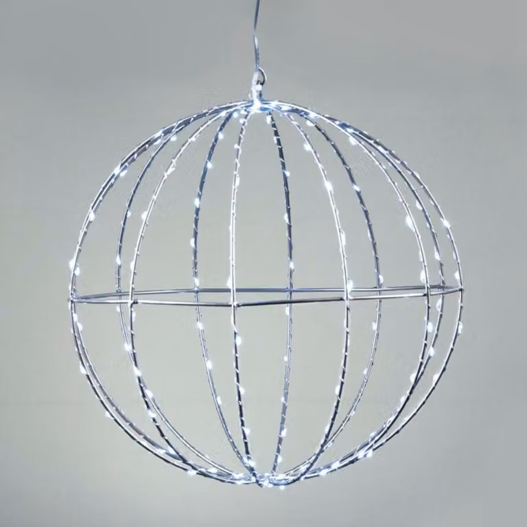 ACA Lighting D20CM sfera argento 96 LED, CW, 220-240V, IP44, cavo di alimentazione trasparente 3m X069624226