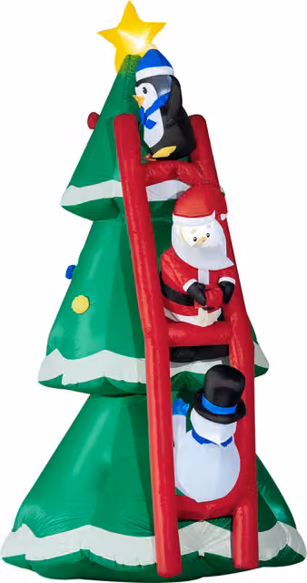 Albero di Natale Gonfiabile Outsunny con Babbo Natale e Luci LED, Colore Verde e Multicolore, L/P/H: 162 x 125 x 247 cm