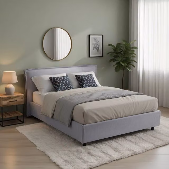 Letto alla francese Bronte DMORA con contenitore a sollevamento, Grigio e Nero, L/P: 120 x 190 cm