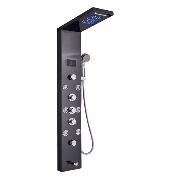 Pannello doccia, display digitale a LED, nichel spazzolato, nero 8009