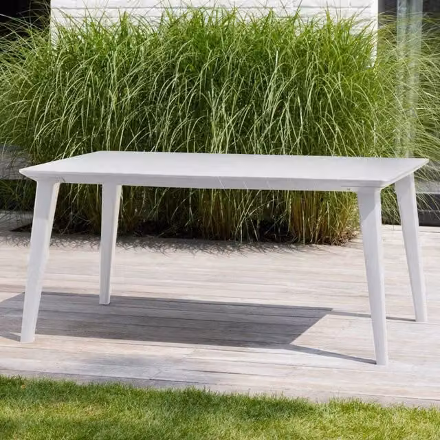 Tavolo da esterno Brockville DMORA bianco, piano da pranzo rettangolare per giardino e terrazza, L: 157 cm, P: 98 cm, H: 74 cm