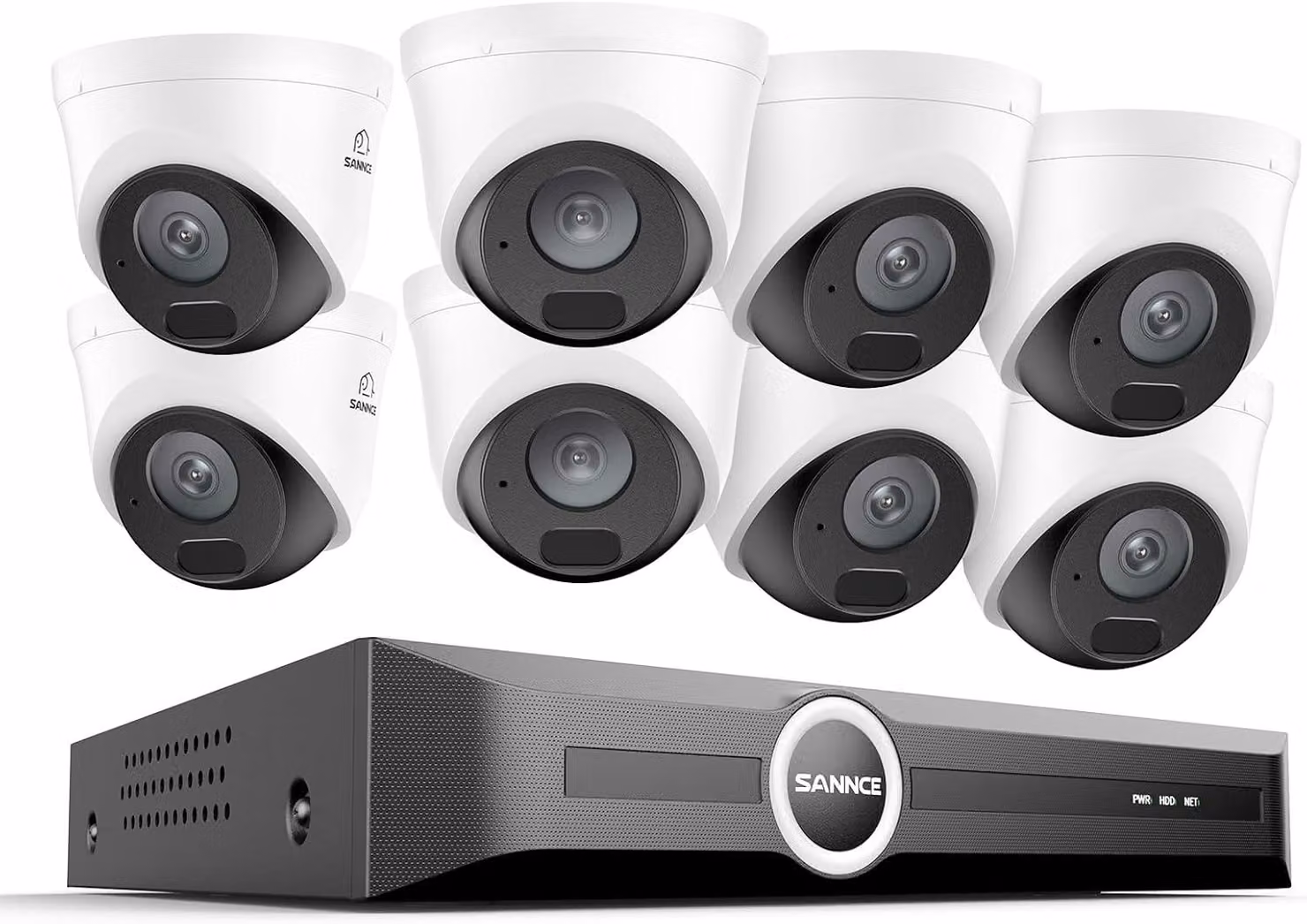 Kit di telecamere di sicurezza PoE, 5MP, registratore NVR a 8 canali + 8 telecamere da 5 MP, impermeabili, con illuminazione a LED IR intelligente, rilevamento del movimento, allarme tramite app, visione notturna fino a 30 metri