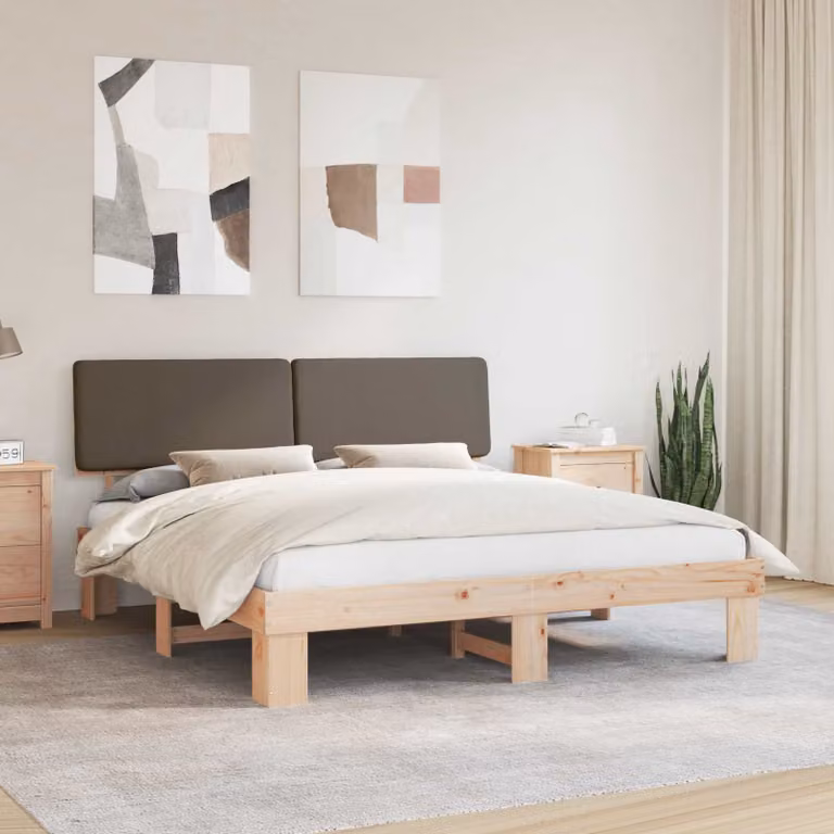 Letto con Testiera Rivestita vidaXL in Pino Massello, Colore Beige o Grigio, 180 x 200 cm