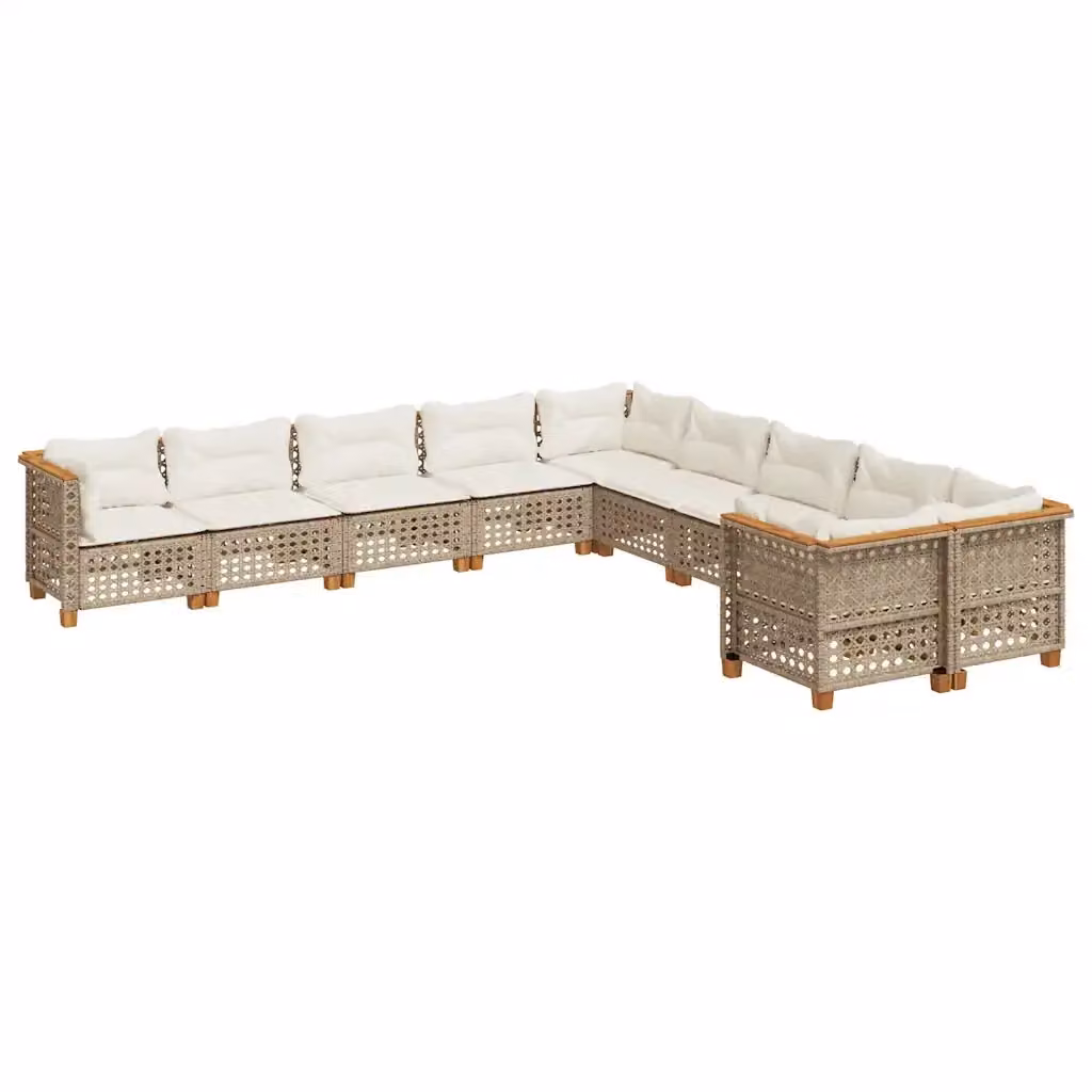 Set Divano da Giardino 10 Pezzi vidaXL in Polyrattan con Cuscini Beige e Struttura in Legno di Acacia – 2