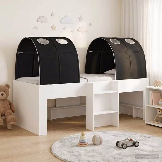 Letto con Tunnel 3 pz Bianco e Nero Legno ingegnerizzato 3423526