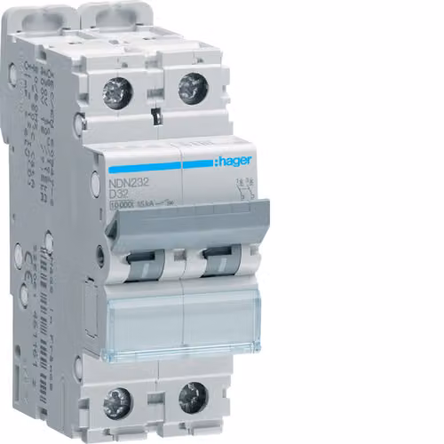 Interruttore magnetotermico HAGER NDN232 a 2 poli, D32A, 10 kA, 2 M