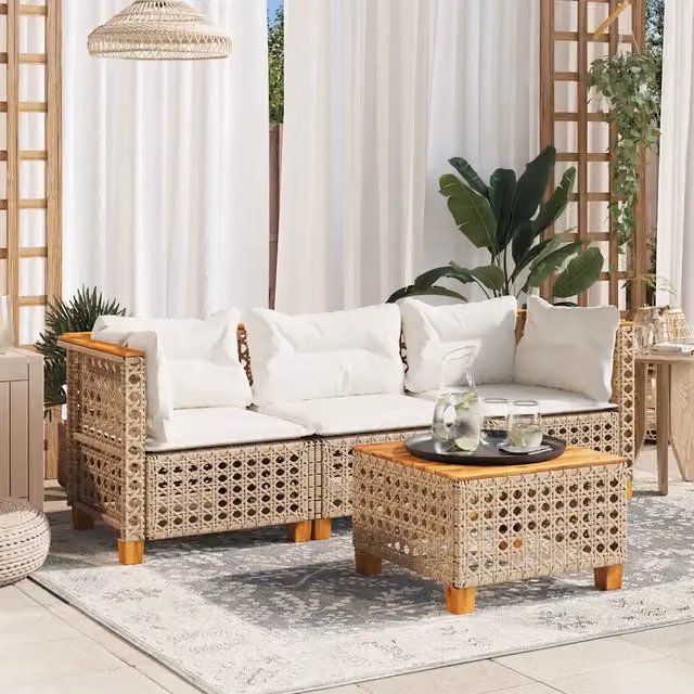 Divano da Giardino con Cuscini a 3 Posti Beige in Polyrattan 365940