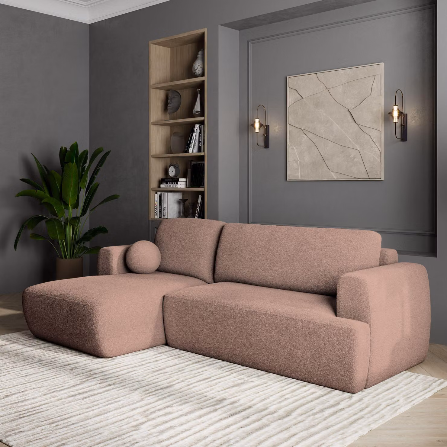 Divano angolare Masseno SENTI N L-S con funzione letto a L, divano con box letto, divano da salotto, divano, divano, divano letto, set di divani - rosa, ORA O MAI PIÙ 61